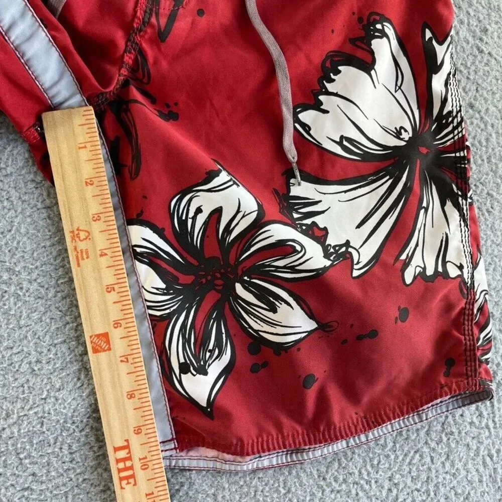 Vintage Billabong Board Shorts Mens 32 Red Swim Trunks Floral Beach Surf‎ Aloha